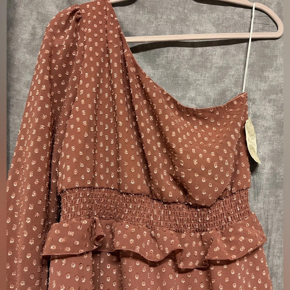 NEW Altar'd State Elegant One-Shoulder Brown Dress - Picture 3 of 8